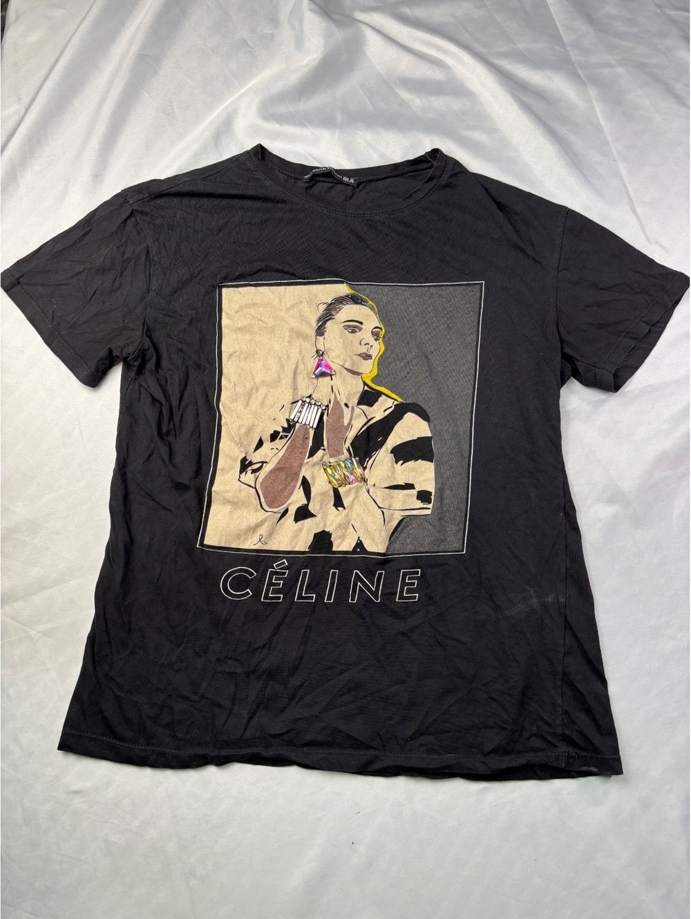 Pink Poem Black Graphic T-Shirt with Céline Print and Embell - Picture 2 of 10